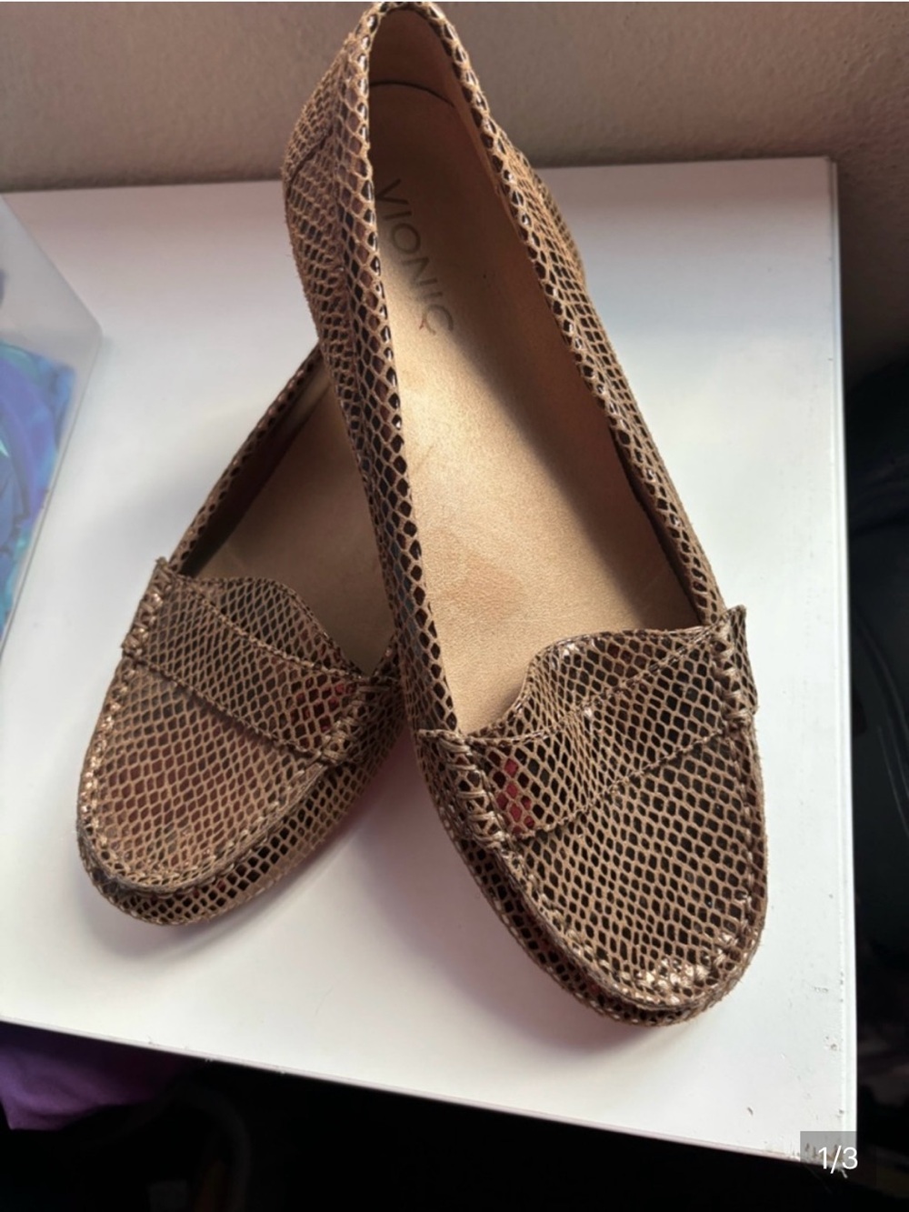 Vionic Women's Tan Snakeskin-Texture Loafers